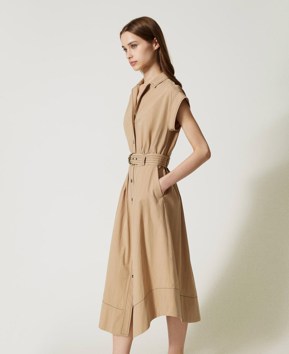 Abito chemisier lungo in popeline impunturato Donna Beige TWINSET Milano