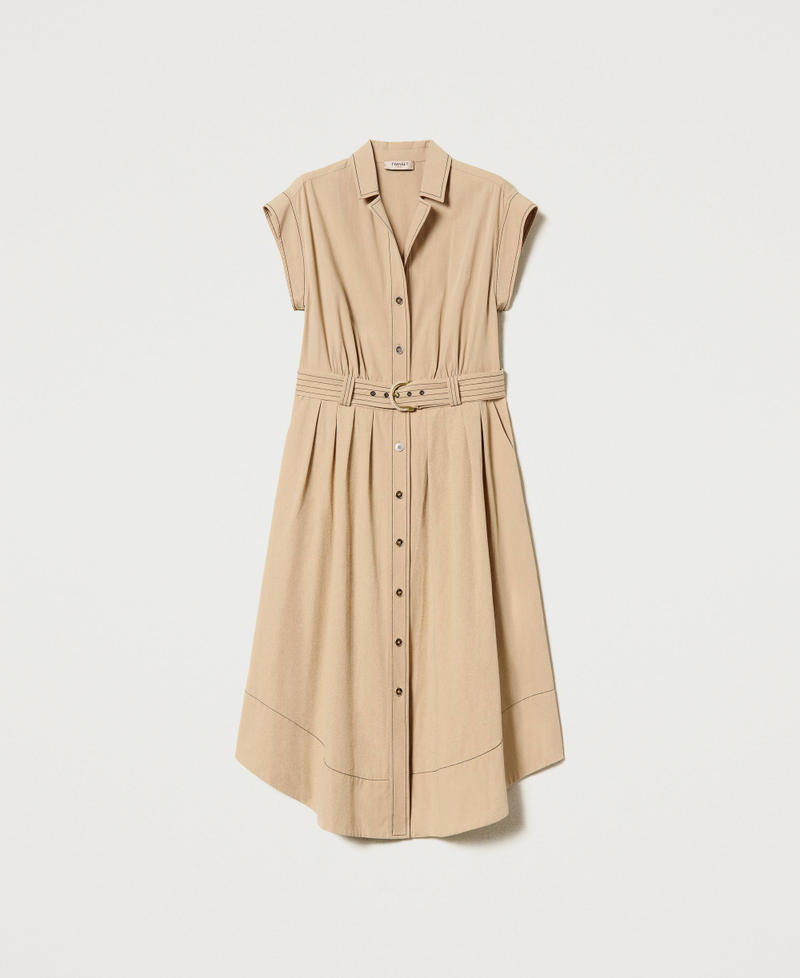 Stitched poplin long shirt dress