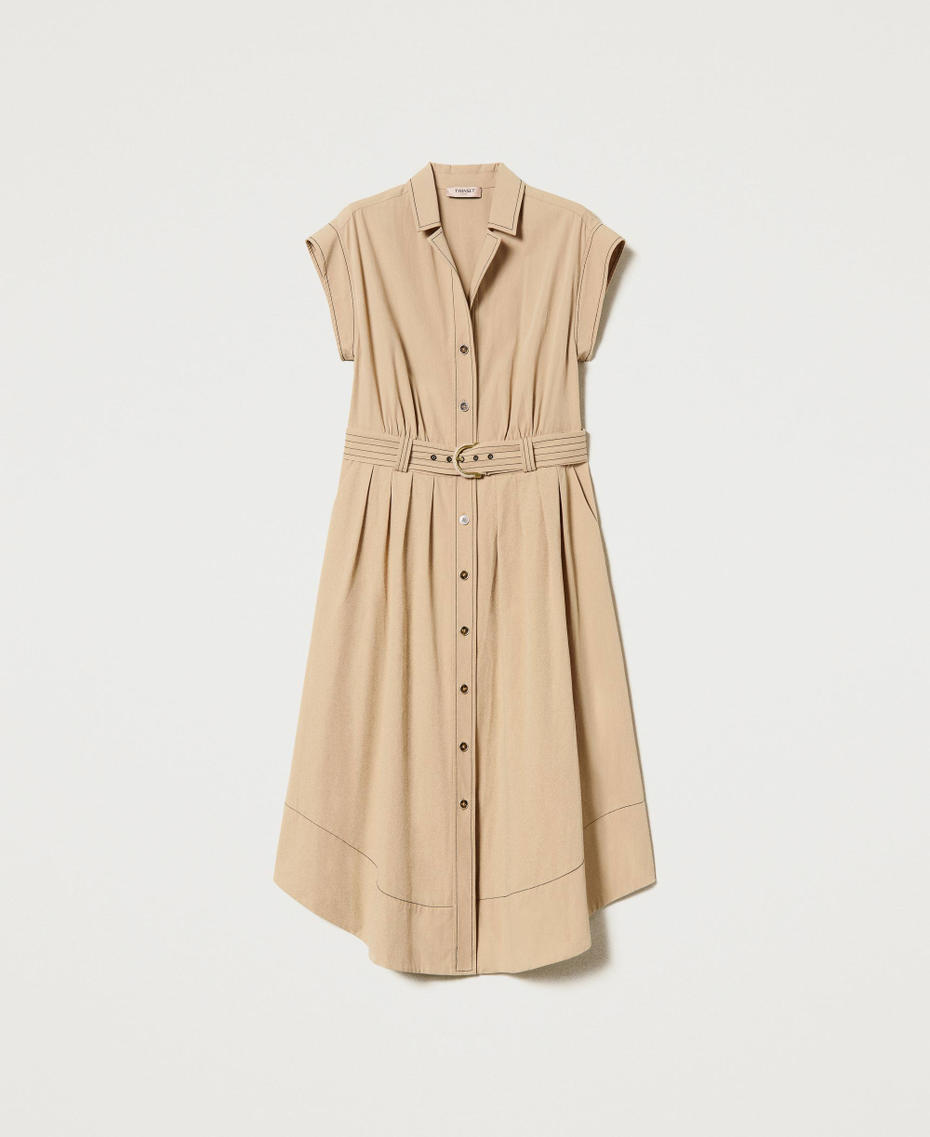Stitched poplin long shirt dress "Cold Sand” Beige Woman 231TT2102-0S