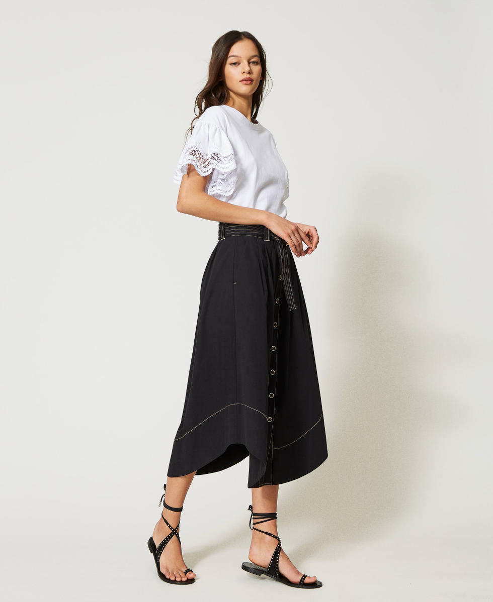 Stitched poplin long skirt