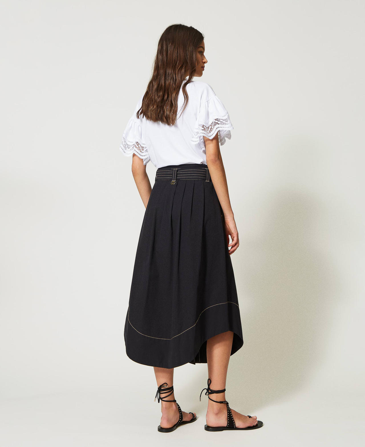 Stitched poplin long skirt