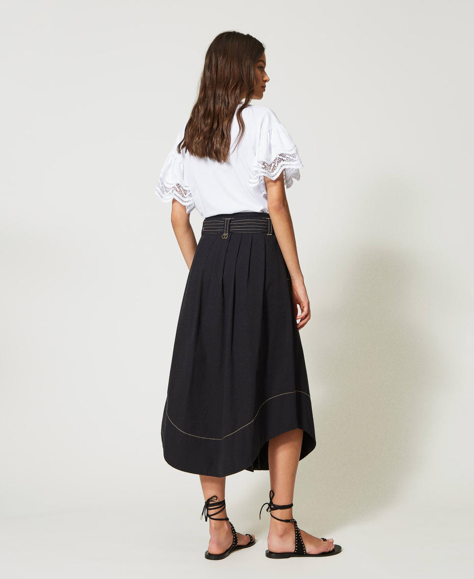 Stitched poplin long skirt Black Woman 231TT2103-03