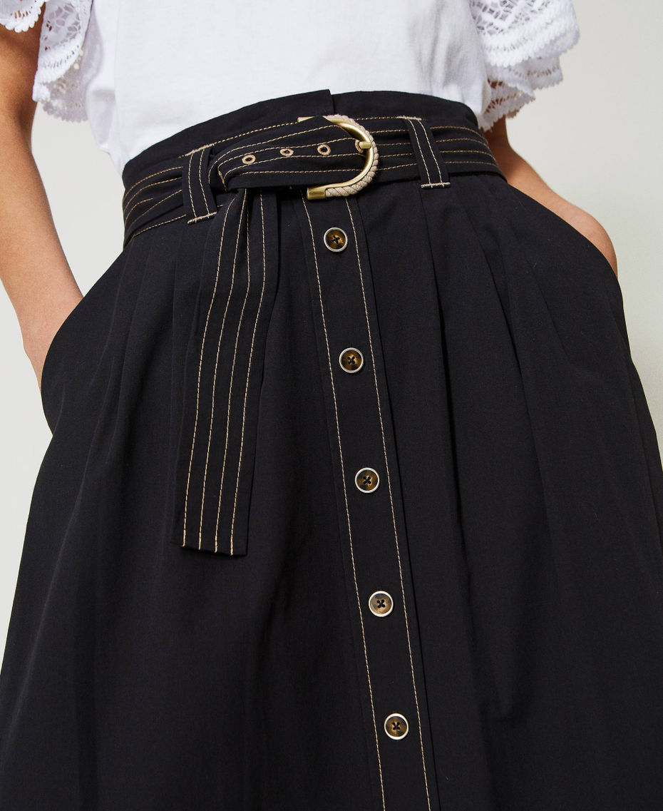 Stitched poplin long skirt Black Woman 231TT2103-04