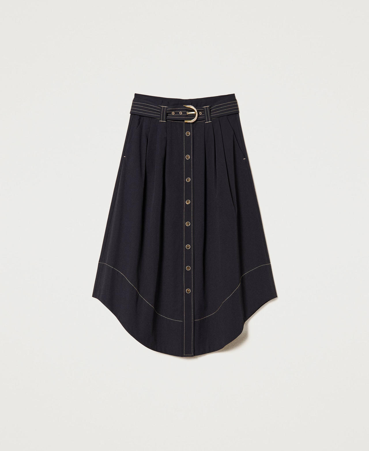 Stitched poplin long skirt Black Woman 231TT2103-0S