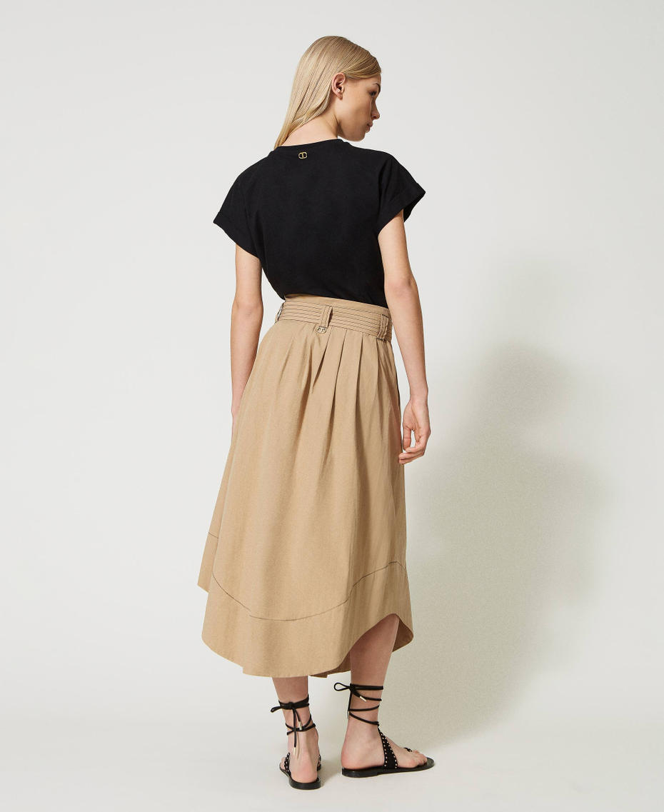 Stitched poplin long skirt Black Woman 231TT2103-03
