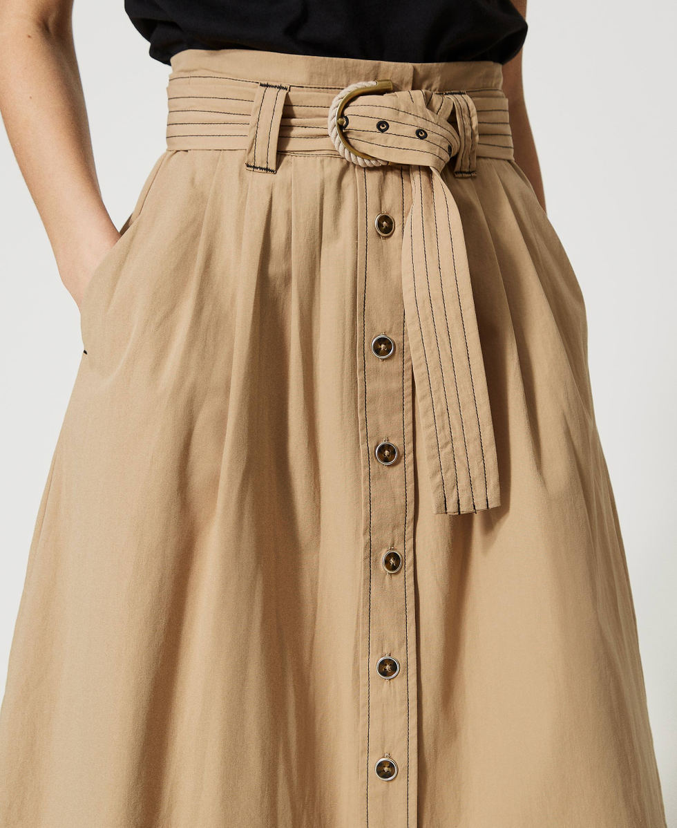 Stitched poplin long skirt Woman, Beige | TWINSET Milano