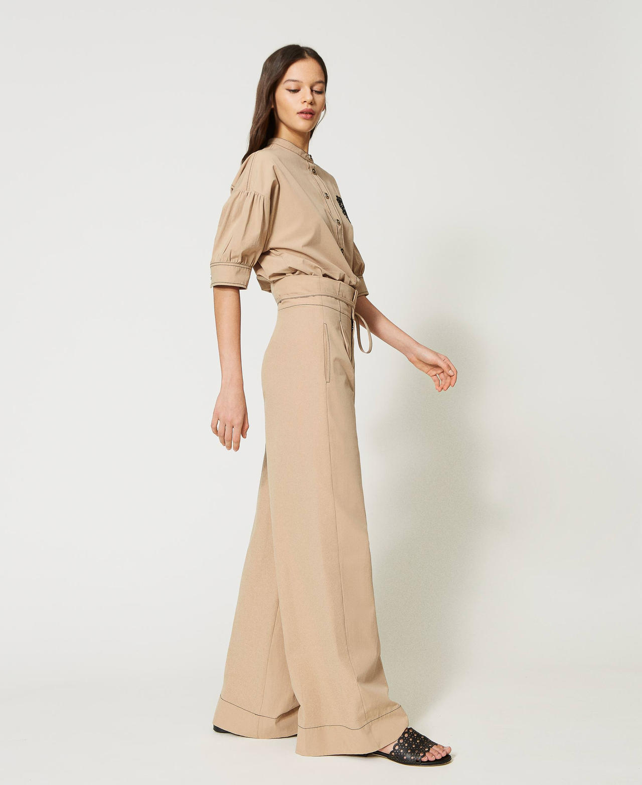 Stitched poplin palazzo trousers