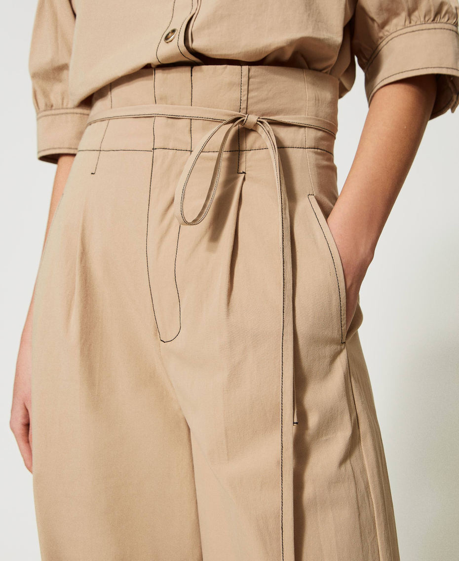 Stitched poplin palazzo trousers "Cold Sand” Beige Woman 231TT2105-04