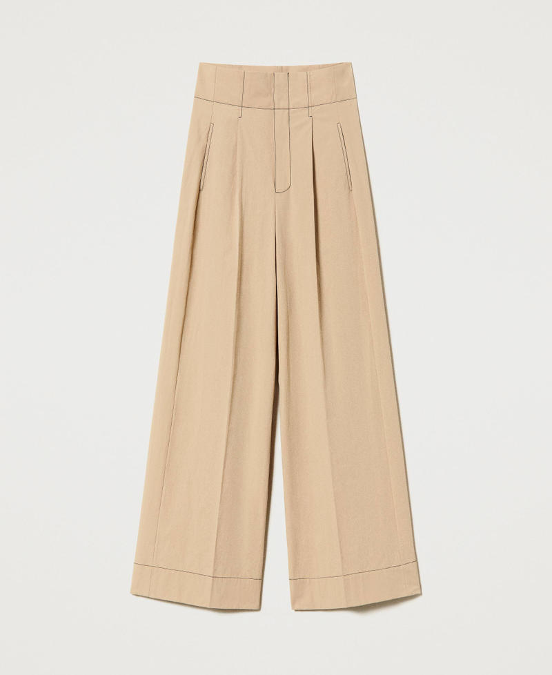 Stitched poplin palazzo trousers "Cold Sand” Beige Woman 231TT2105-0S