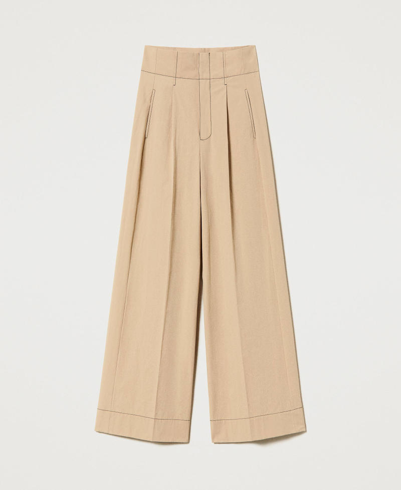 Stitched poplin palazzo trousers