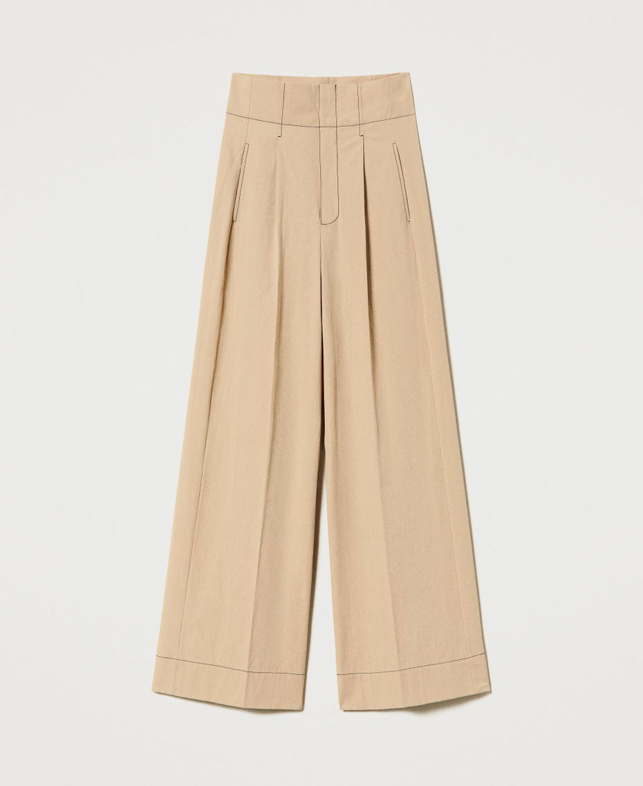 Stitched poplin palazzo trousers