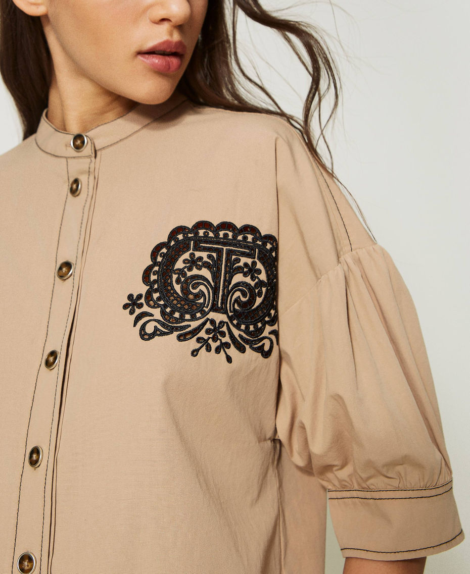 Stitched poplin shirt with Oval T embroidery "Cold Sand” Beige Woman 231TT2107-04