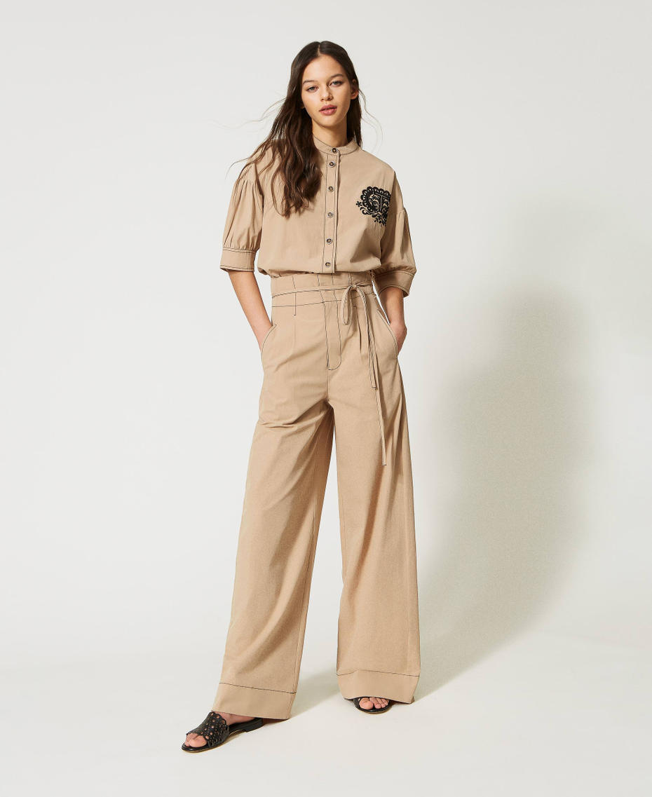 Stitched poplin shirt with Oval T embroidery