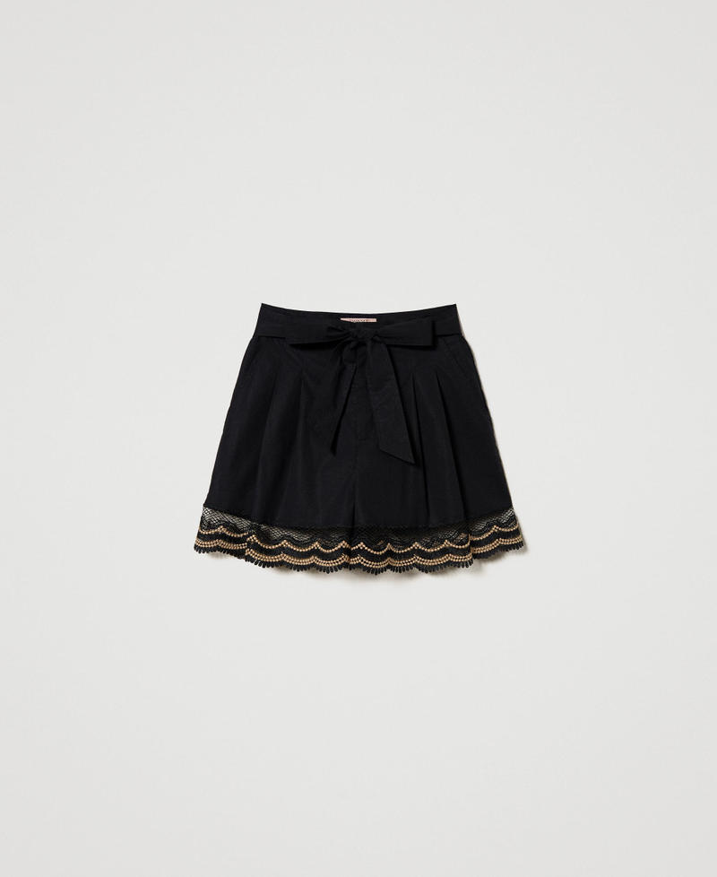 Shorts in popeline con pizzo bicolore
