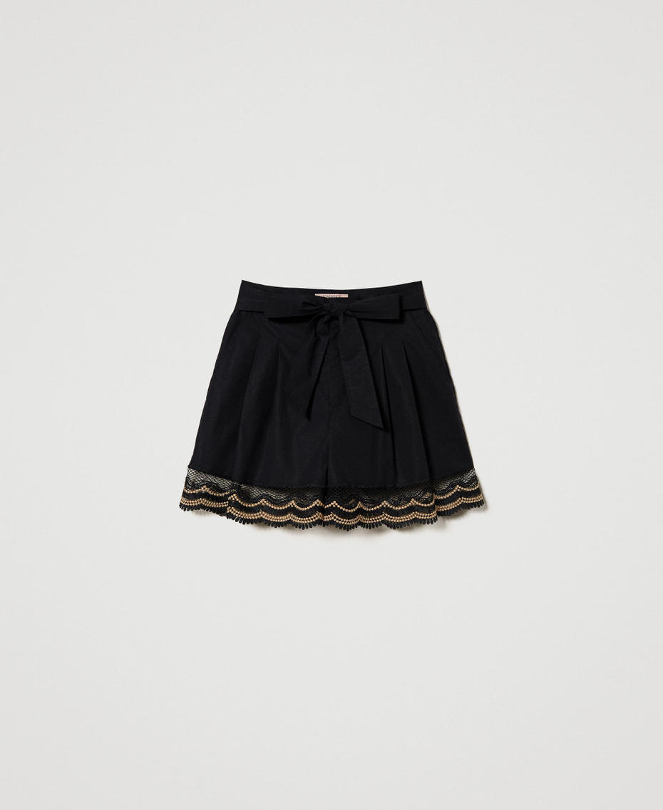 Shorts in popeline con pizzo bicolore