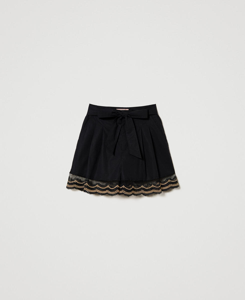 Shorts in popeline con pizzo bicolore Donna Nero TWINSET Milano