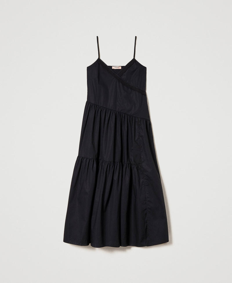 Robe longue en popeline avec dentelle et ceinture