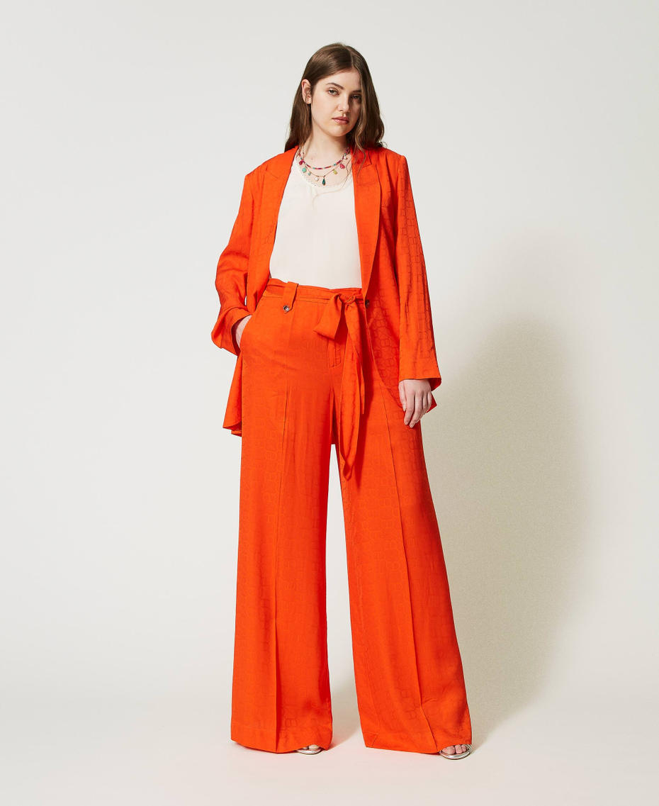 Pantaloni a palazzo con Oval T jacquard Arancio "Orange Sun" Donna 231TT2143-01