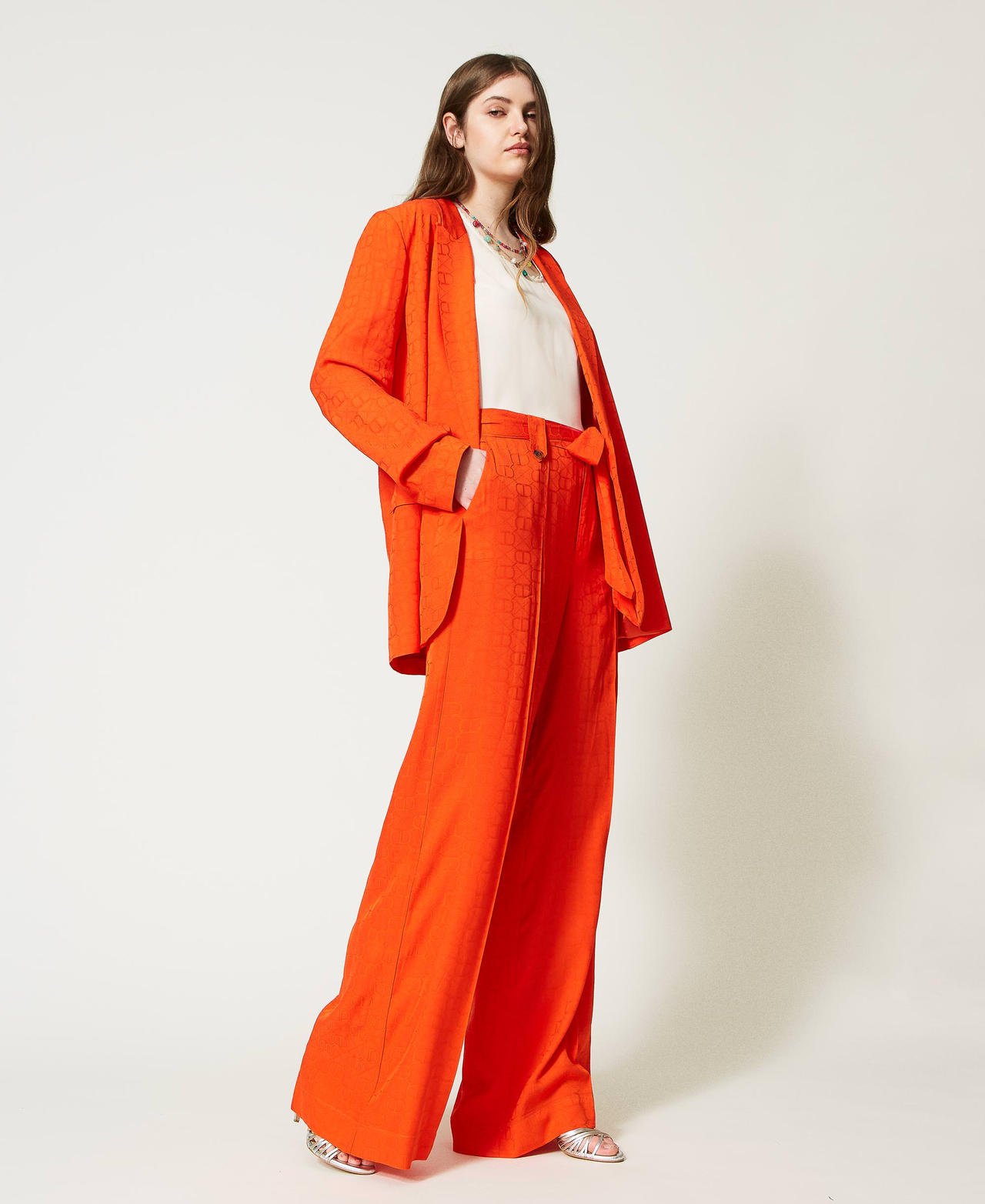 Palazzo trousers with jacquard Oval T "Orange Sun” Orange Woman 231TT2143-02