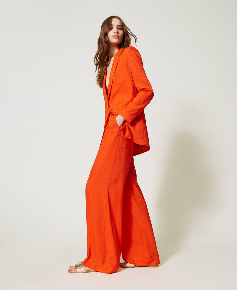 Palazzo trousers with jacquard Oval T "Orange Sun” Orange Woman 231TT2143-06