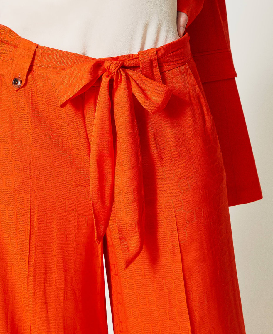 Pantaloni a palazzo con Oval T jacquard Arancio "Orange Sun" Donna 231TT2143-41