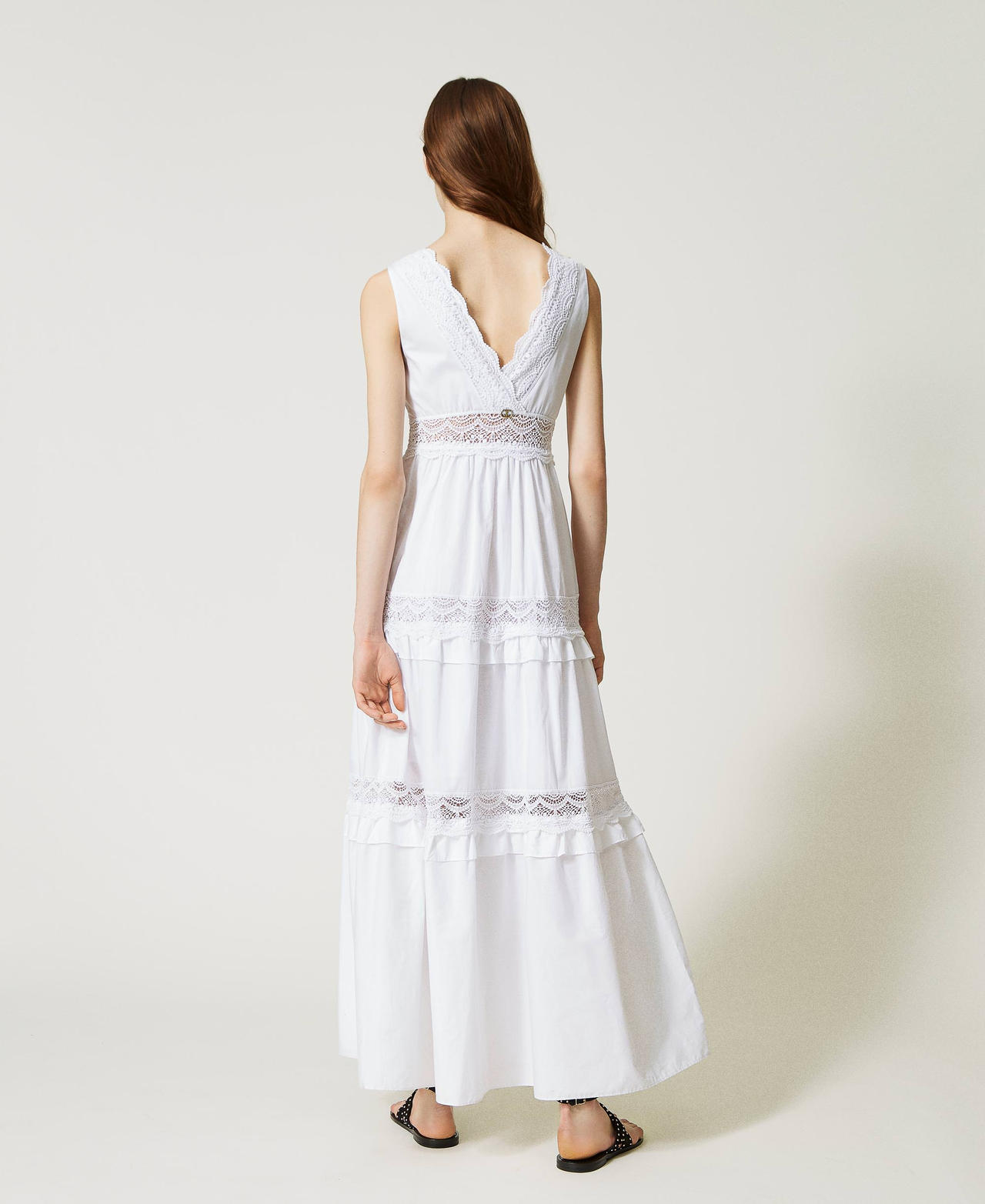 Long poplin dress with lace
