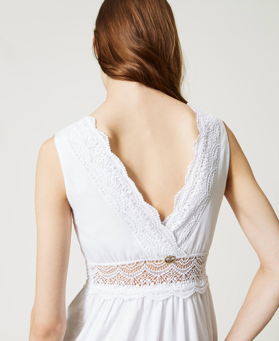 Long poplin dress with lace White Woman 231TT2150-04
