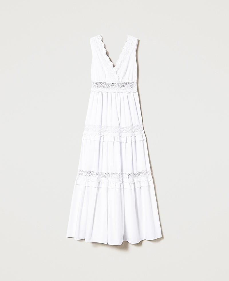 Long poplin dress with lace White Woman 231TT2150-0S