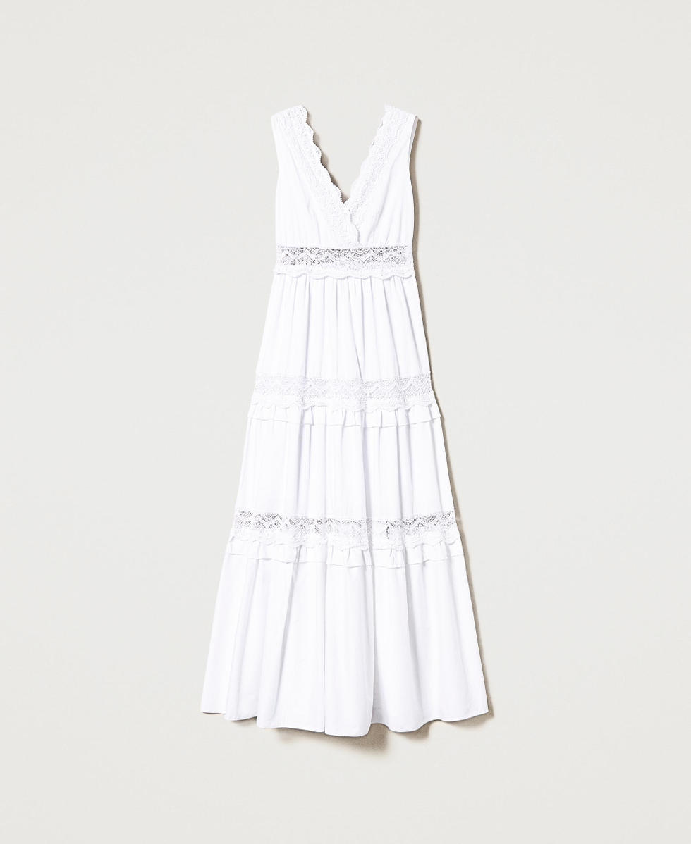 Abito lungo in popeline con pizzo Donna Bianco TWINSET Milano