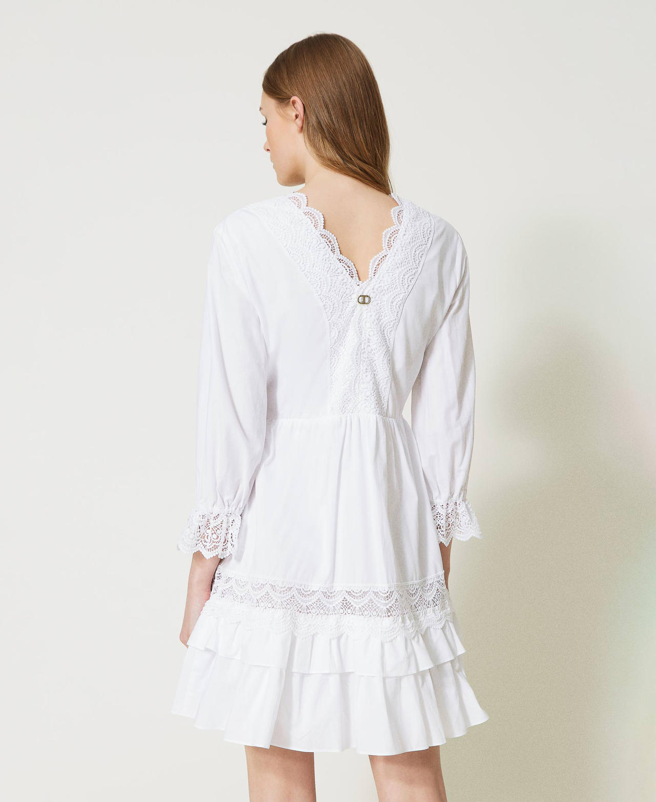 Short poplin dress with lace White Woman 231TT2151-03