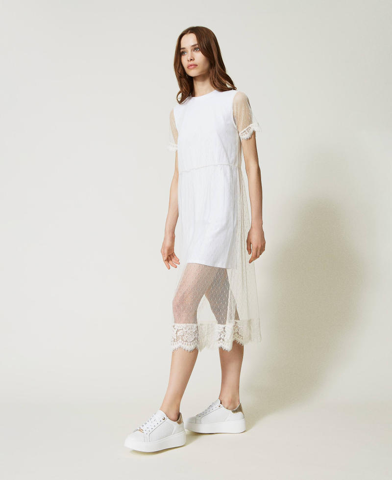 Short plumetis tulle and lace dress