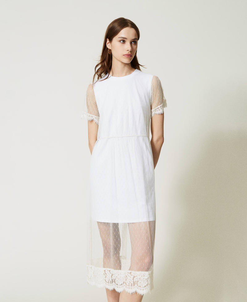 Короткое платье из тюля плюмети и кружева Белый Снег женщина 231TT2160-02