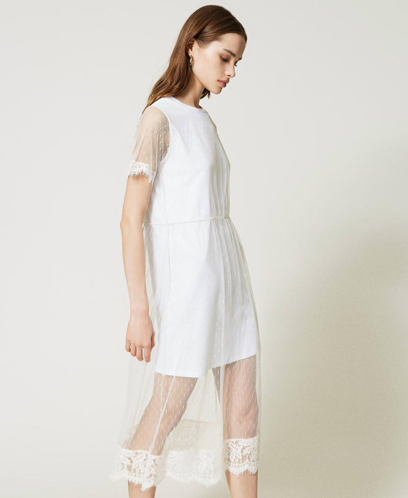 Короткое платье из тюля плюмети и кружева Белый Снег женщина 231TT2160-03
