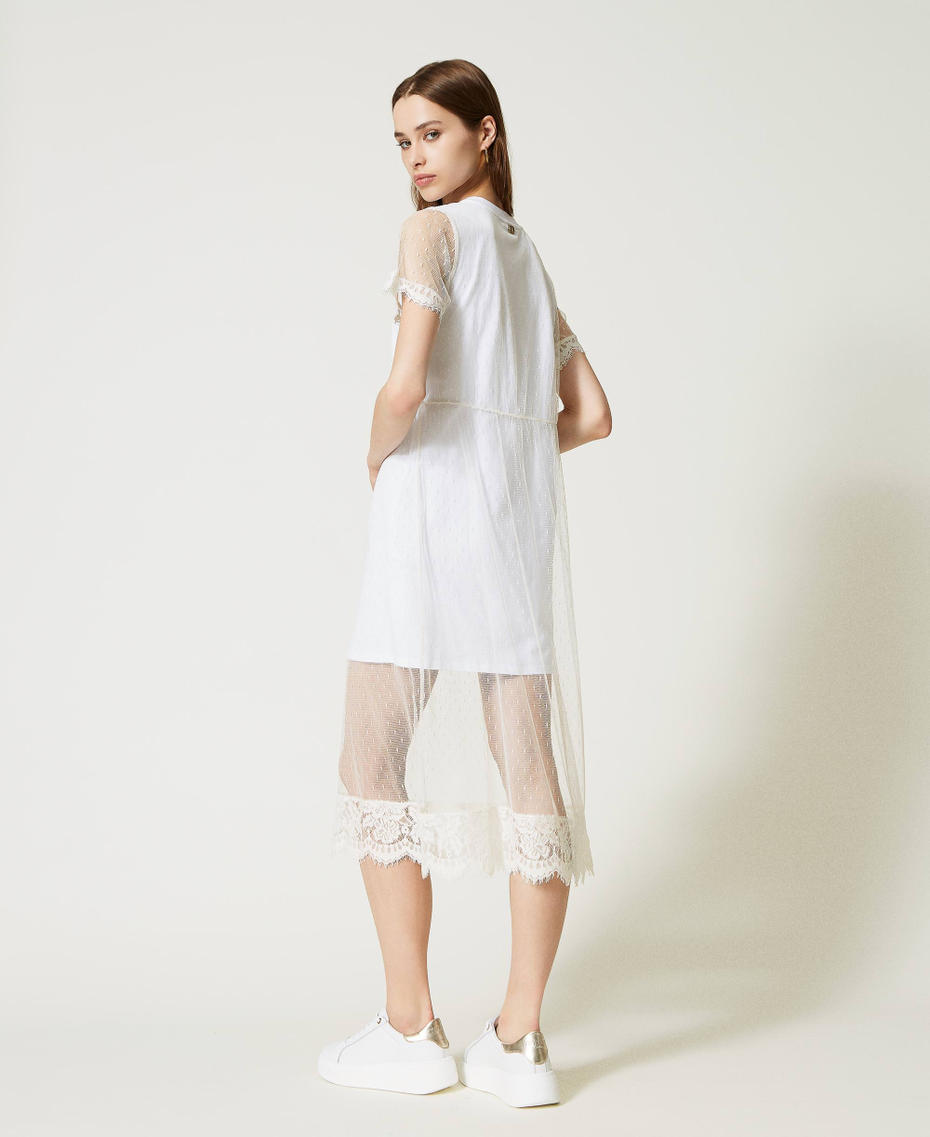 Короткое платье из тюля плюмети и кружева Белый Снег женщина 231TT2160-04