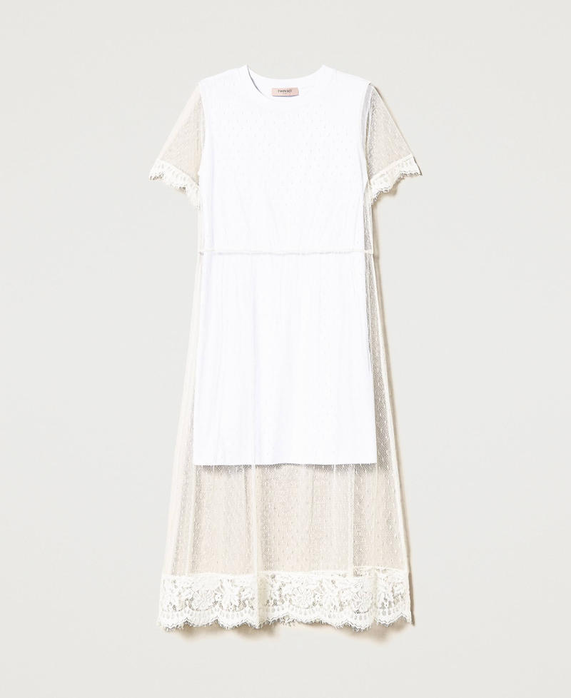 Short plumetis tulle and lace dress White Snow Woman 231TT2160-0S