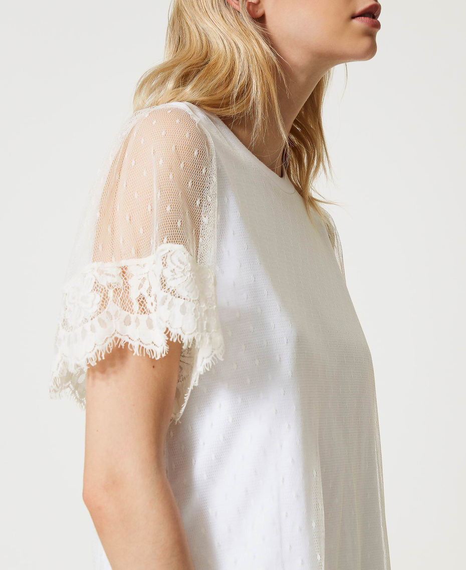 Plumetis tulle and lace top White Snow Woman 231TT2162-04