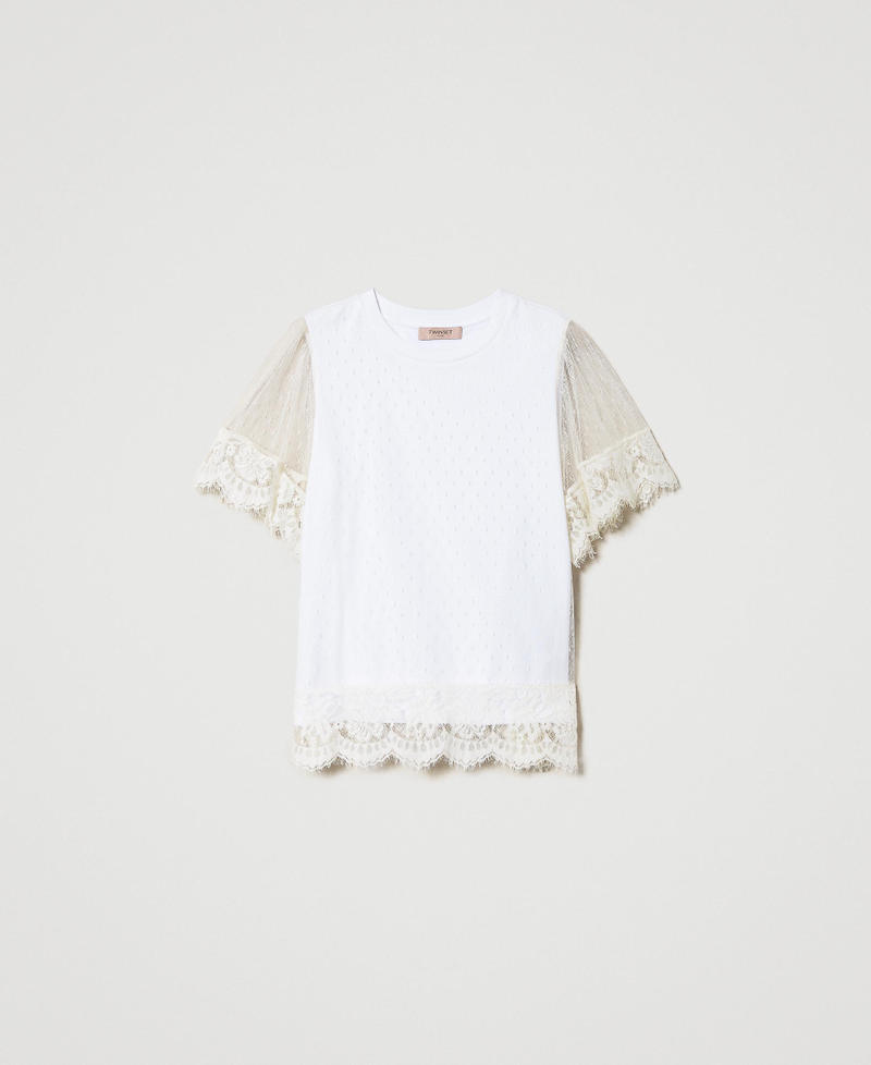 Plumetis tulle and lace top White Snow Woman 231TT2162-0S