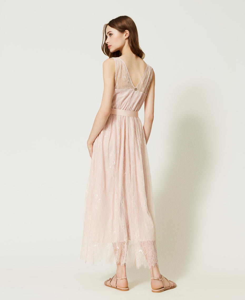 Long Chantilly lace dress Parisienne Pink Woman 231TT2170-03