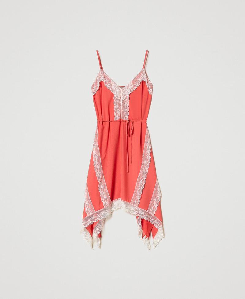 Abito longuette in crêpe de Chine e pizzo