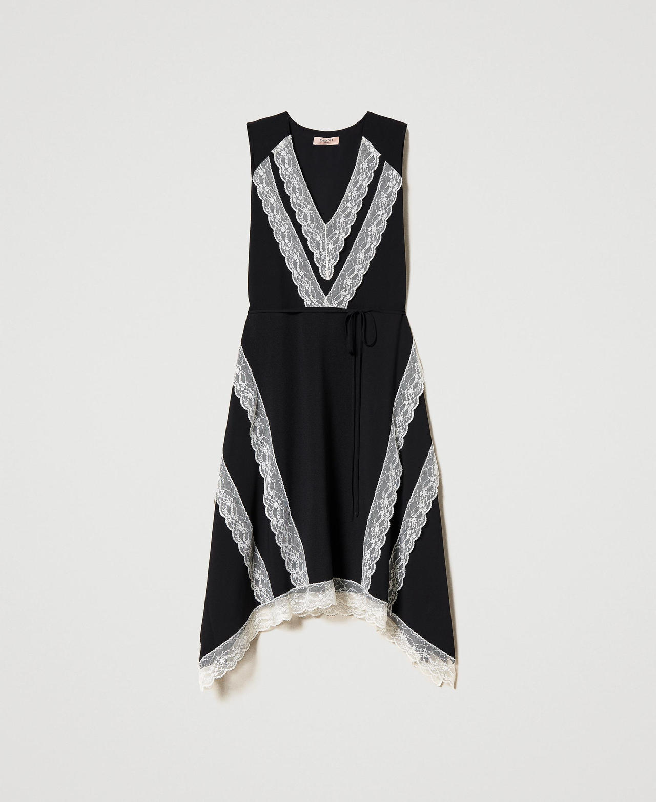 Midi georgette and lace dress