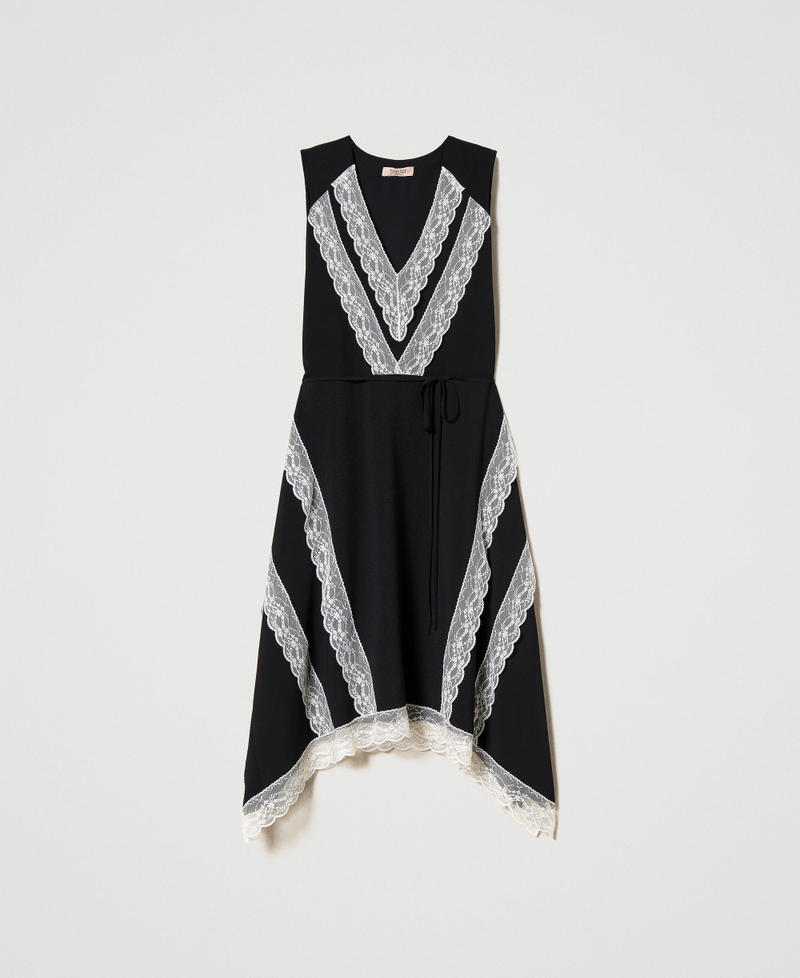 Midi georgette and lace dress Bicolour Black / "Snow" White Woman 231TT2192-0S