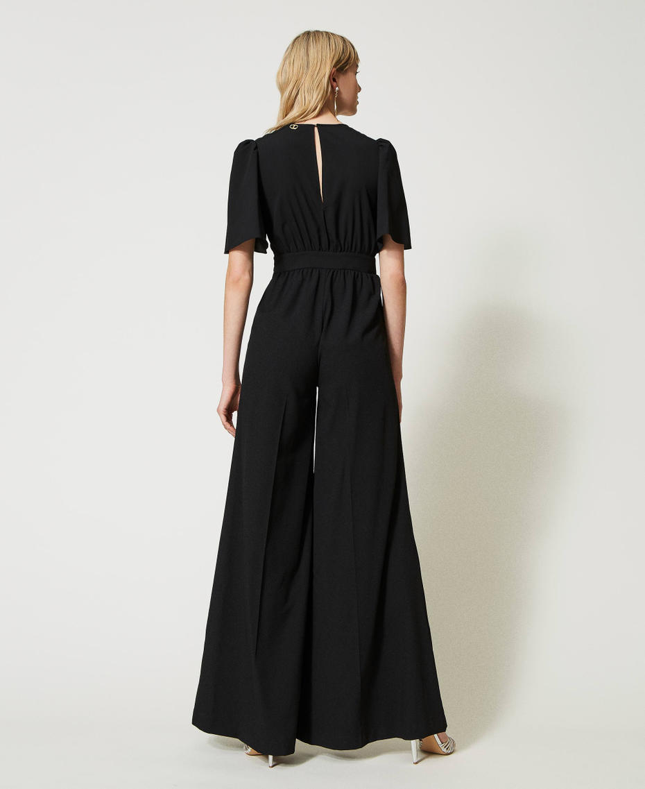 Combinaison en cr&ecirc;pe de Chine et dentelle Bicolore Noir / Blanc Neige Femme 231TT2193_03710_04