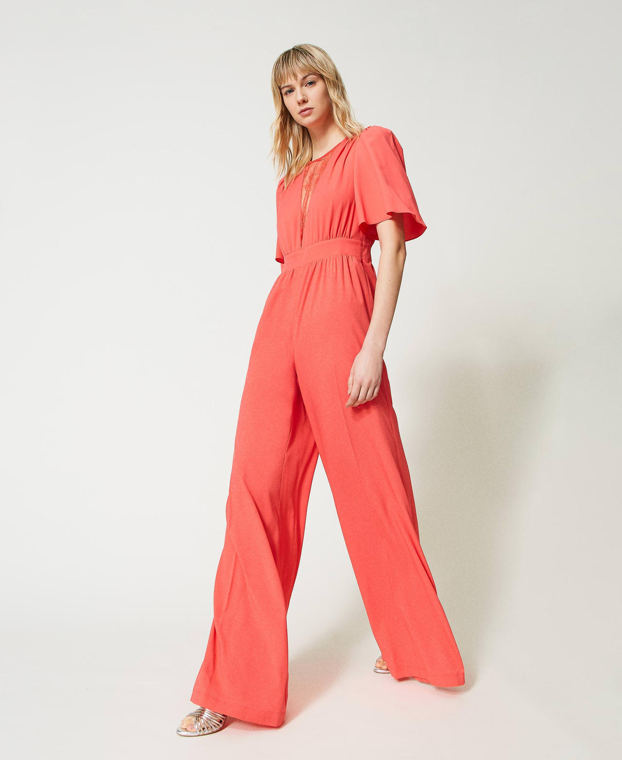 Cr&ecirc;pe de Chine and lace jumpsuit
