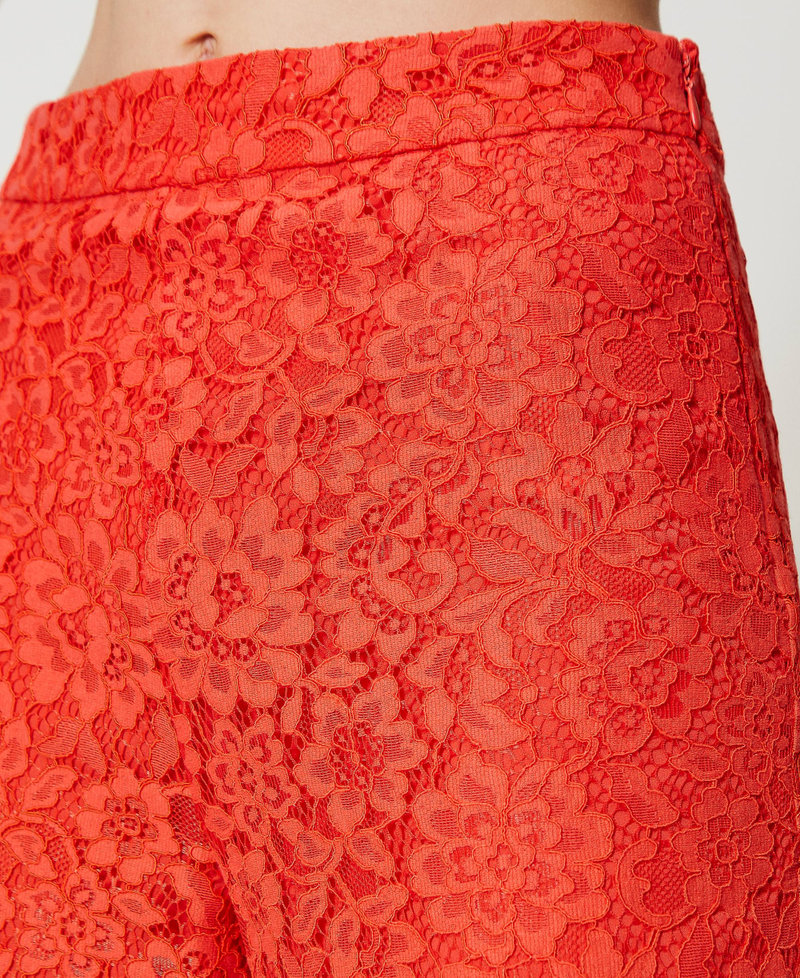 Свободные прямые брюки из кружева макраме Розовый "Блеск для губ" женщина 231TT2203-04
