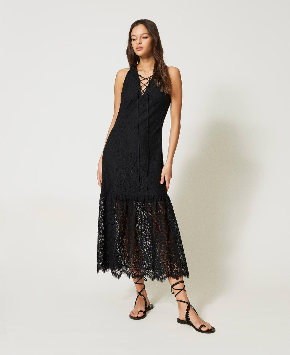 Abito lungo in pizzo macrame Donna Nero TWINSET Milano