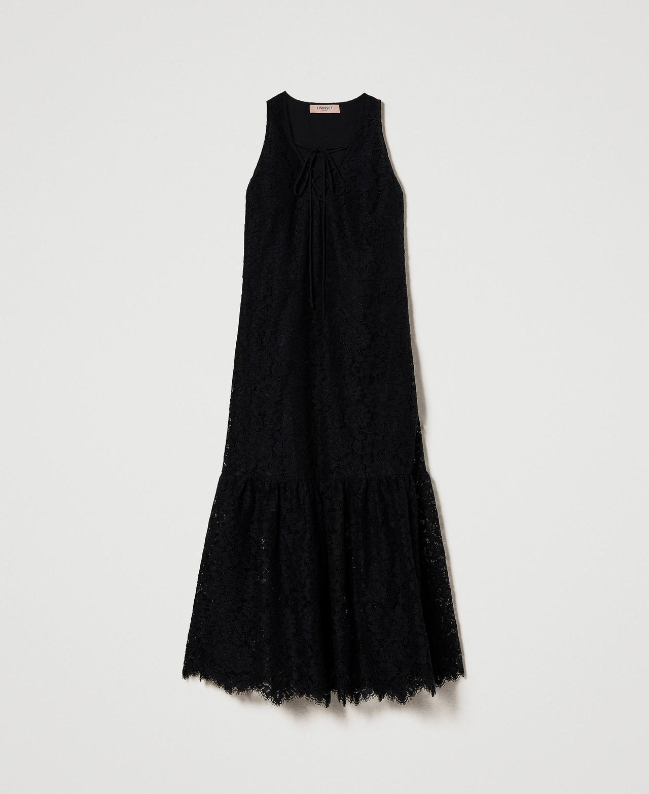 Robe longue en dentelle macram?� Femme, Noir | TWINSET Milano