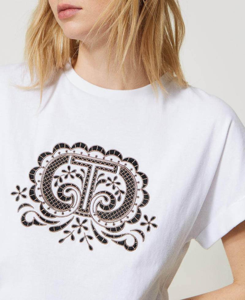T-shirt with two-tone Oval T embroidery White Woman 231TT2252-04