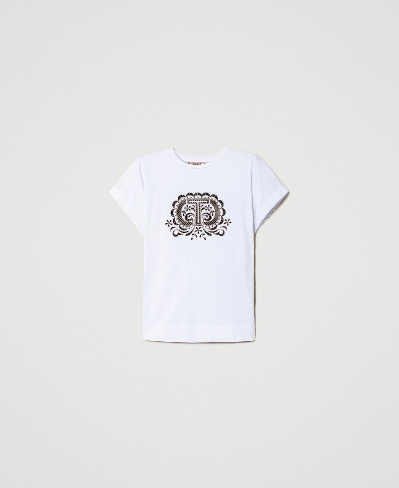 T-shirt con ricamo Oval T bicolore Bianco Donna 231TT2252-0S