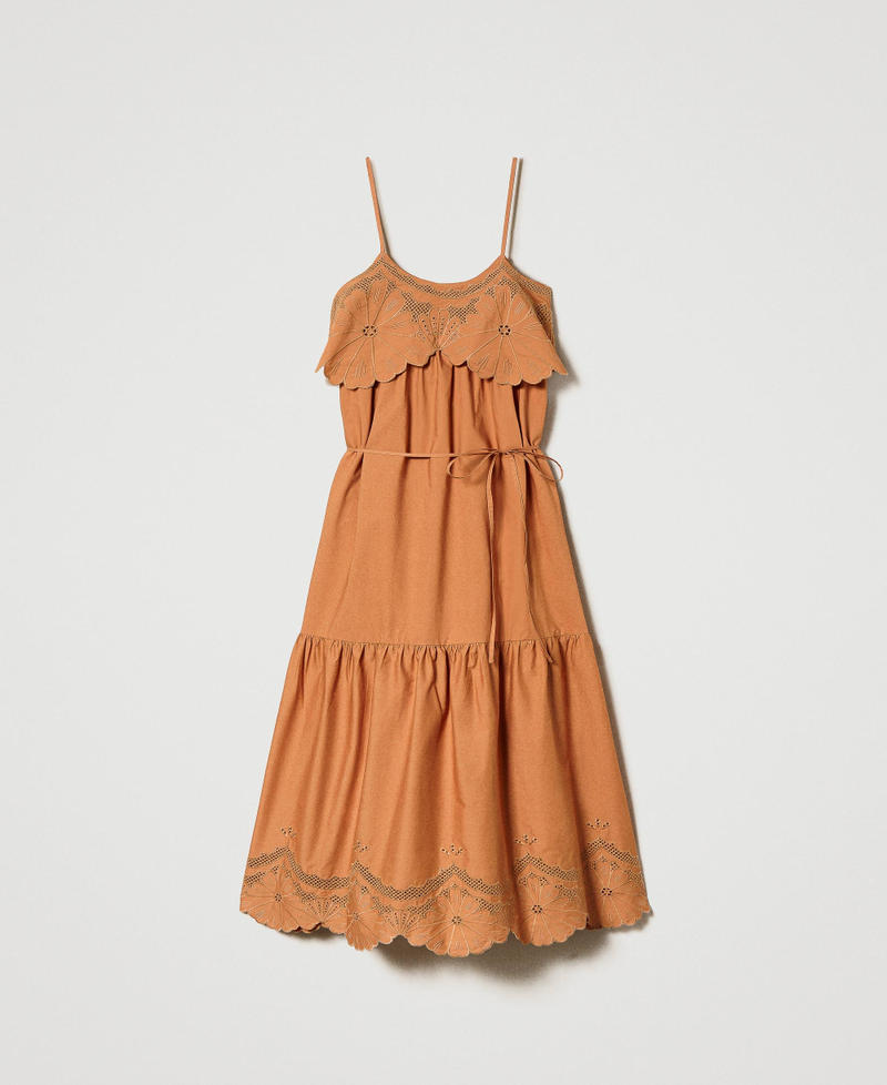 Poplin long dress with broderie anglaise "Hazelnut” Brown Woman 231TT2300-0S
