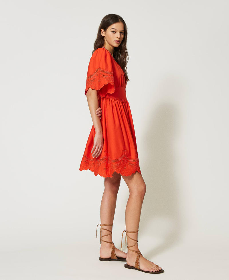 Kurzes Kleid aus Popeline mit Lochstickereien „Orange Sun“-Orange Frau 231TT2301-02